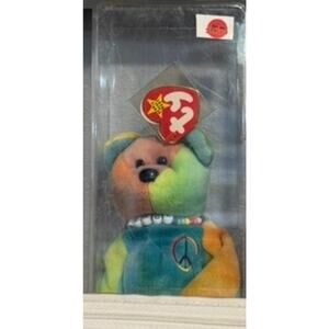 Ty Beanie Baby Peace Bear 1996 Tie-Dye Plush with Peace Symbol & Tag - Retired